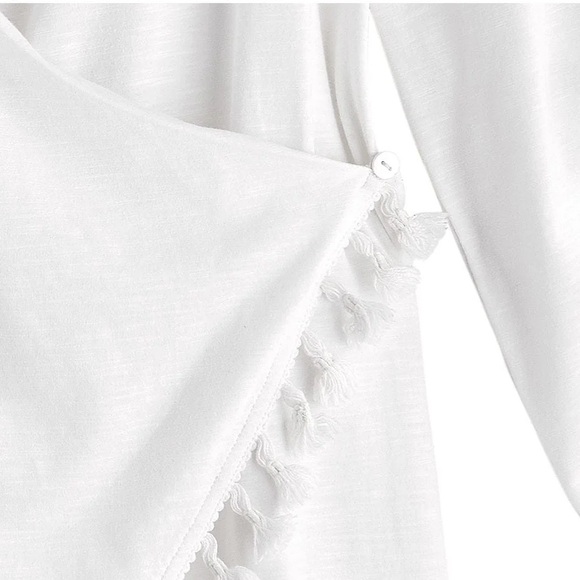 NWT Coolibar San Clemente cover-up in white with tassels. UPF 50+ - Picture 4 of 9